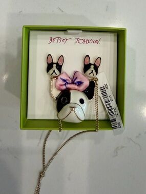 Betsey Johnson Black White and Pink French Bulldog Stud Earrings